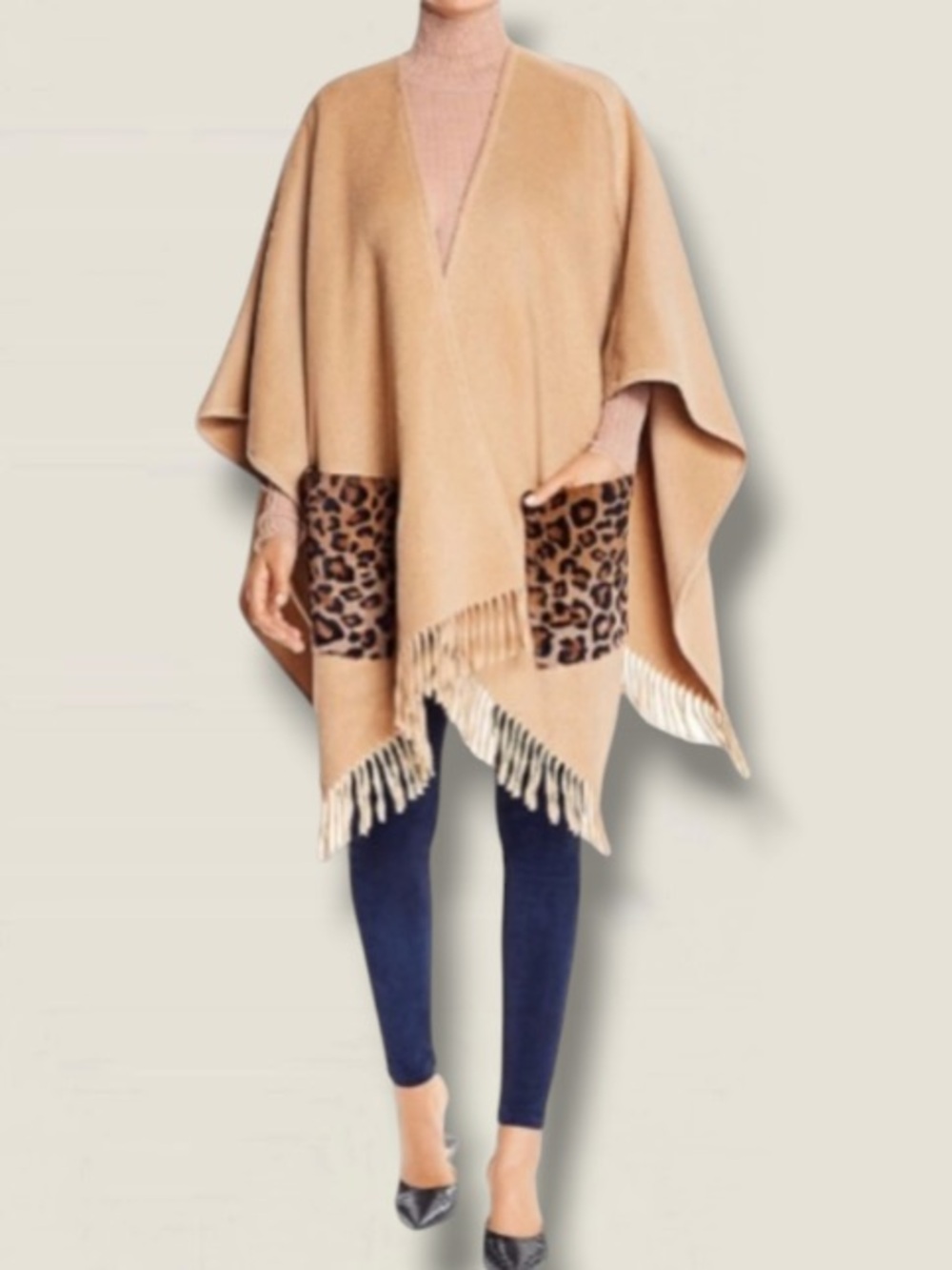New!  ELIE TAHARI CAROLINA KANGAROO REAL FUR POCKET CAMEL CAPE